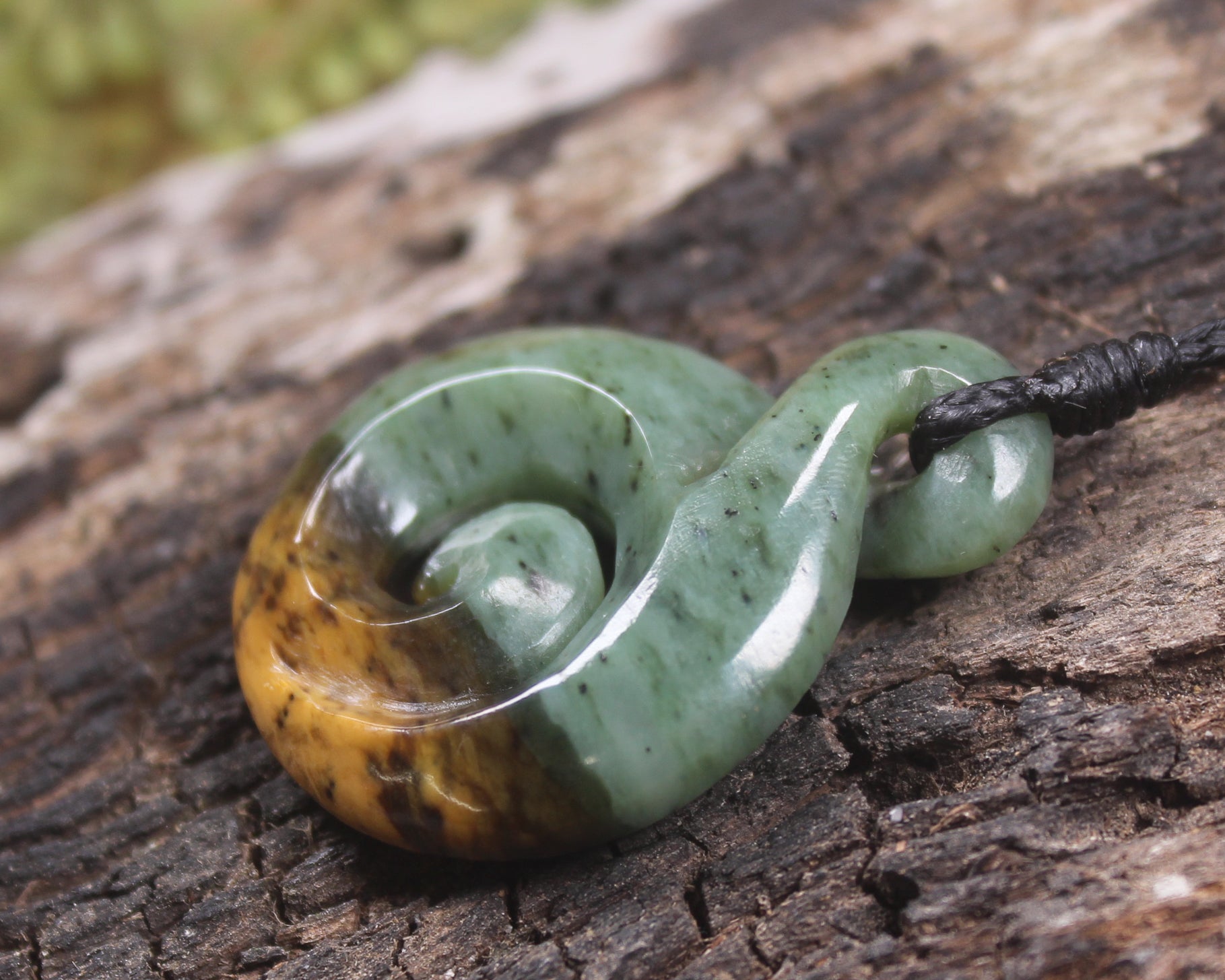 Koru Twist carved from Flower Jade Pounamu - NZ Greenstone