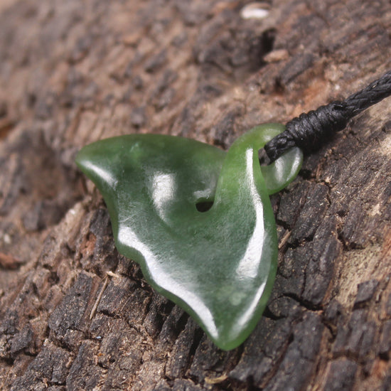 Whale Tail Pendant carved from Kawakawa Pounamu - NZ Greenstone