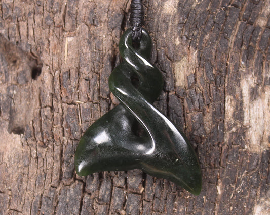 Whale Tail Pendant carved from Kawakawa Pounamu - NZ Greenstone