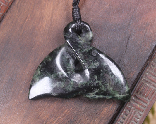 Whale Tail Pendant carved from Kawakawa Pounamu - NZ Greenstone