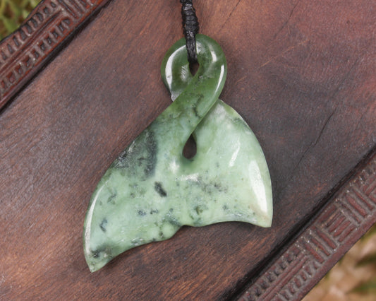 Whale Tail carved from Rimu Pounamu - NZ Greenstone