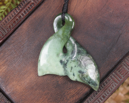 Whale Tail carved from Rimu Pounamu - NZ Greenstone