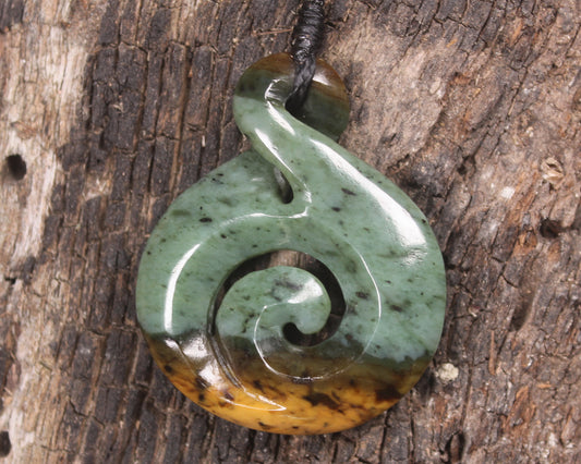 Koru Twist carved from Flower Jade Pounamu - NZ Greenstone