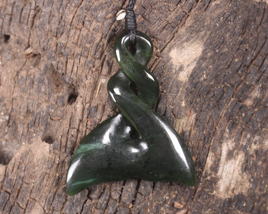 Whale Tail Pendant carved from Kawakawa Pounamu - NZ Greenstone