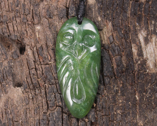 Ruru or Owl Bird Pendant carved from New Zealand Greenstone