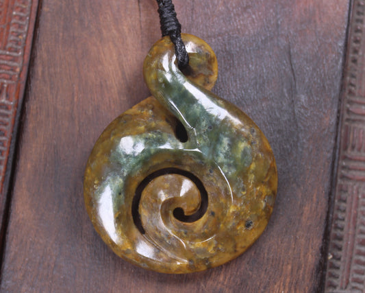Koru Twist carved from Flower Jade Pounamu - NZ Greenstone