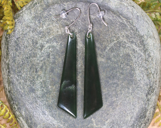 Roimata or Teardrop earrings carved from Kawakawa Pounamu - NZ Greenstone