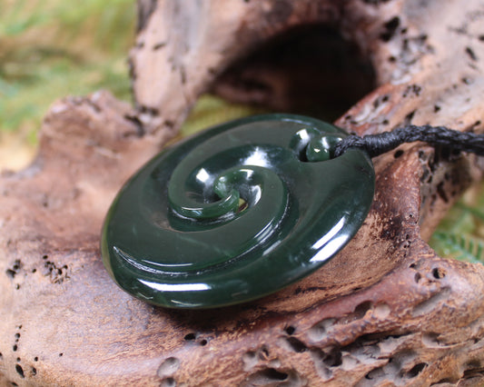 Koru pendant carved from Kawakawa Pounamu - NZ Greenstone