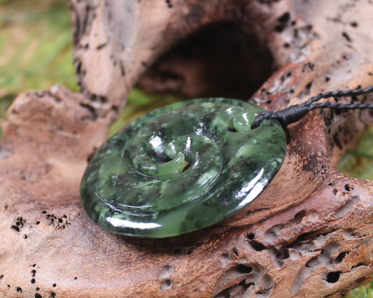 Koru carved from Rimu Pounamu - NZ Greenstone