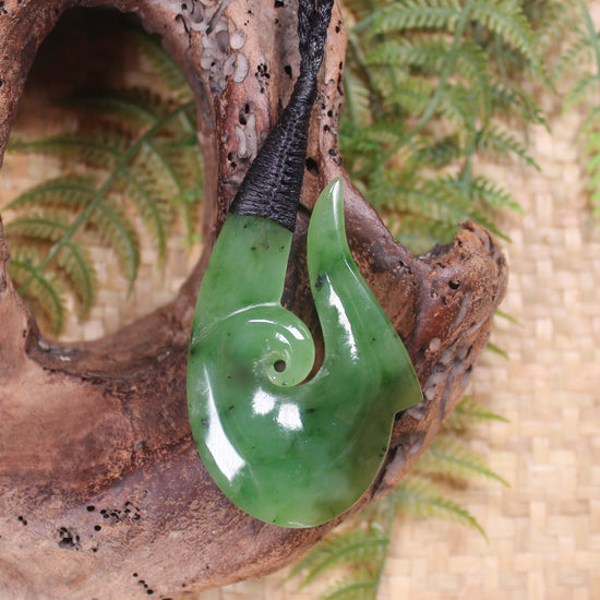 Hei Matau or Fish Hook carved from Hapopo Pounamu - NZ Greenstone
