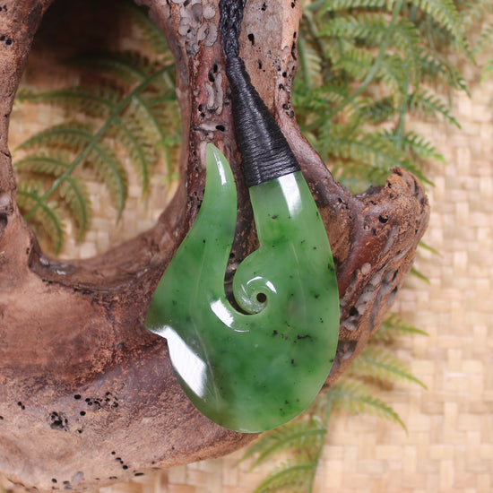 Hei Matau or Fish Hook carved from Hapopo Pounamu - NZ Greenstone