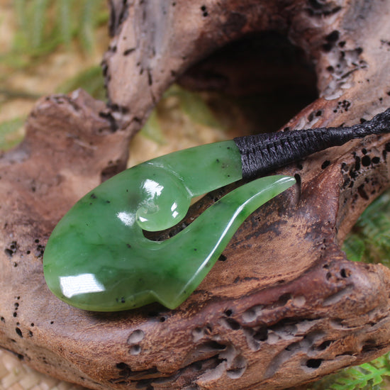 Hei Matau or Fish Hook carved from Hapopo Pounamu - NZ Greenstone