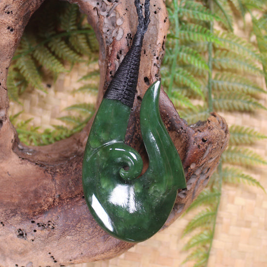 Hei Matau or Fish Hook carved from Kawakawa Pounamu - NZ Greenstone