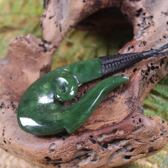 Hei Matau or Fish Hook carved from Kawakawa Pounamu - NZ Greenstone
