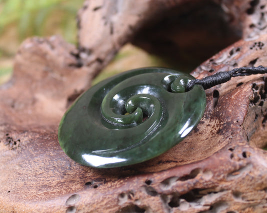 Koru carved from Rimu Pounamu - NZ Greenstone