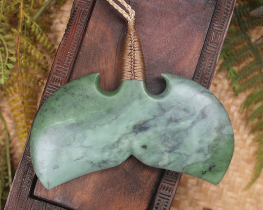 Whale tail carved from Inanga Pounamu - NZ Greenstone