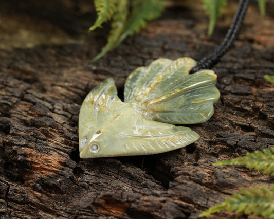 NZ Greenstone Piwakawaka Fantail Pendant (BK640) Flower Jade Pounamu