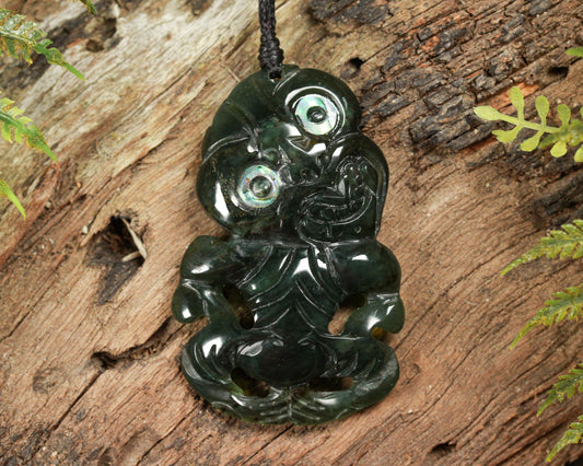 NZ Greenstone Medium Hei Tiki Pendant (BM065) Tangiwai Pounamu