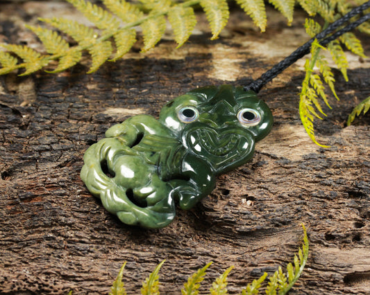 NZ Greenstone Large Hei Tiki Pendant (BM108) Hapopo Pounamu