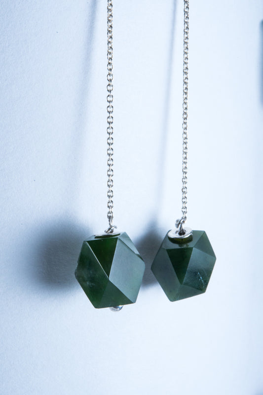 NZ Greenstone Sterling Silver Thread Styled Earrings