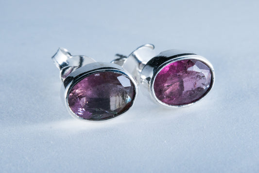 Pink Tourmaline Faceted Sterling Silver Stud Earrings (AZ098)
