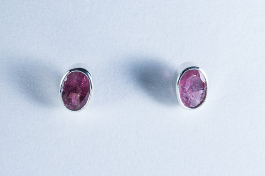 Pink Tourmaline Faceted Sterling Silver Stud Earrings (AZ099)
