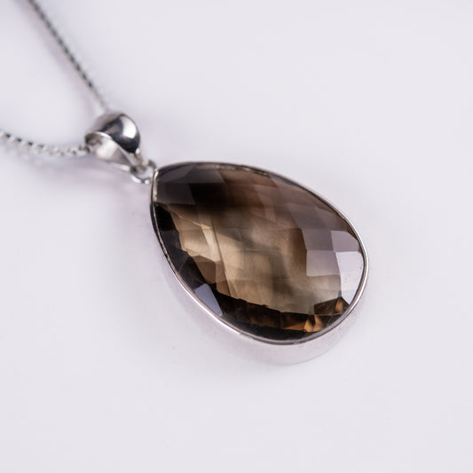Smokey Quartz Faceted Sterling Silver Pendant