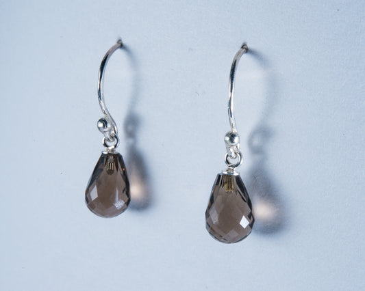 Smokey Quartz Sterling Silver Faceted Earrings (AZ089)