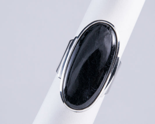Black Tourmaline Sterling Silver Ring Size 10 (AH772)