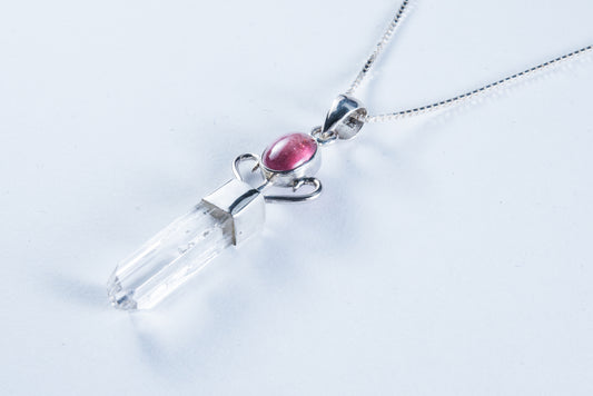Danburite and Pink Tourmaline Sterling Silver Pendant (S136)