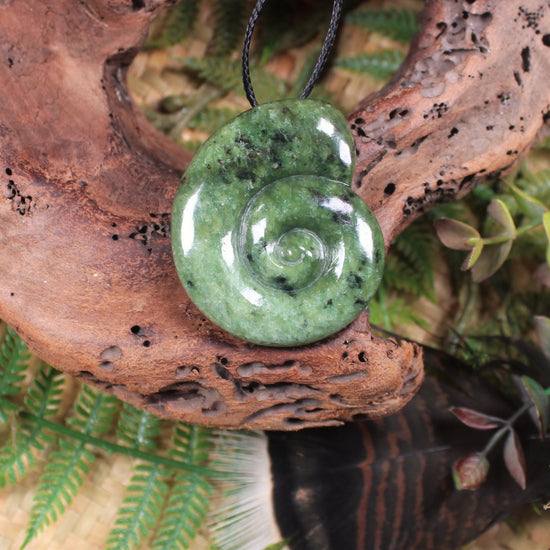 Koru or Spiral carved from Rimu Pounamu - NZ Greenstone