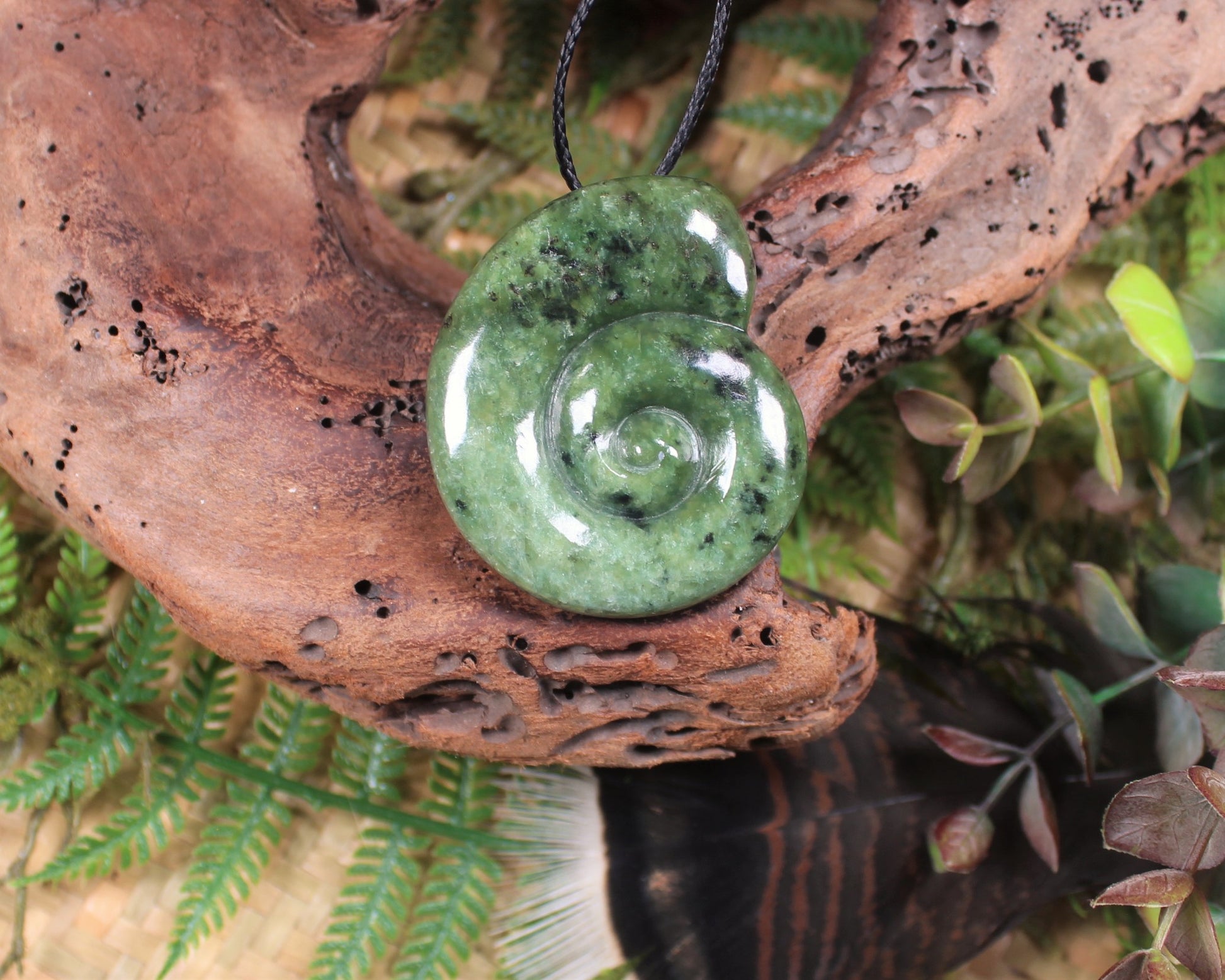 Koru or Spiral carved from Rimu Pounamu - NZ Greenstone