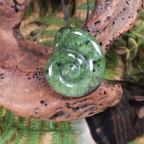 Koru or Spiral carved from Rimu Pounamu - NZ Greenstone