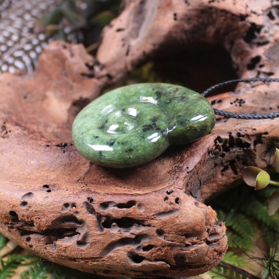 Koru or Spiral carved from Rimu Pounamu - NZ Greenstone