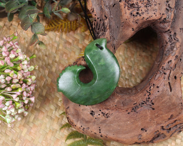 Hei Matau or Fish Hook carved from Hapopo Pounamu - NZ Greenstone