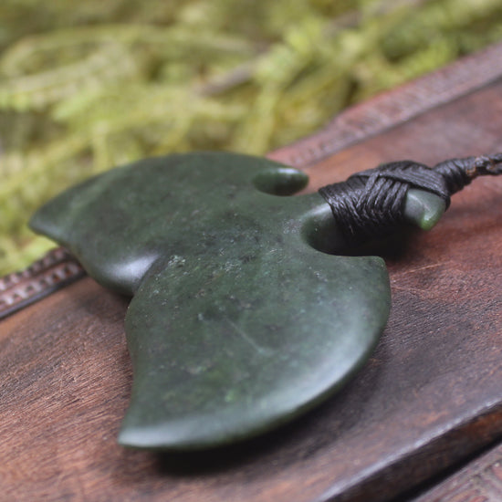 Whale Tail carved from Rimu Pounamu - NZ Greenstone
