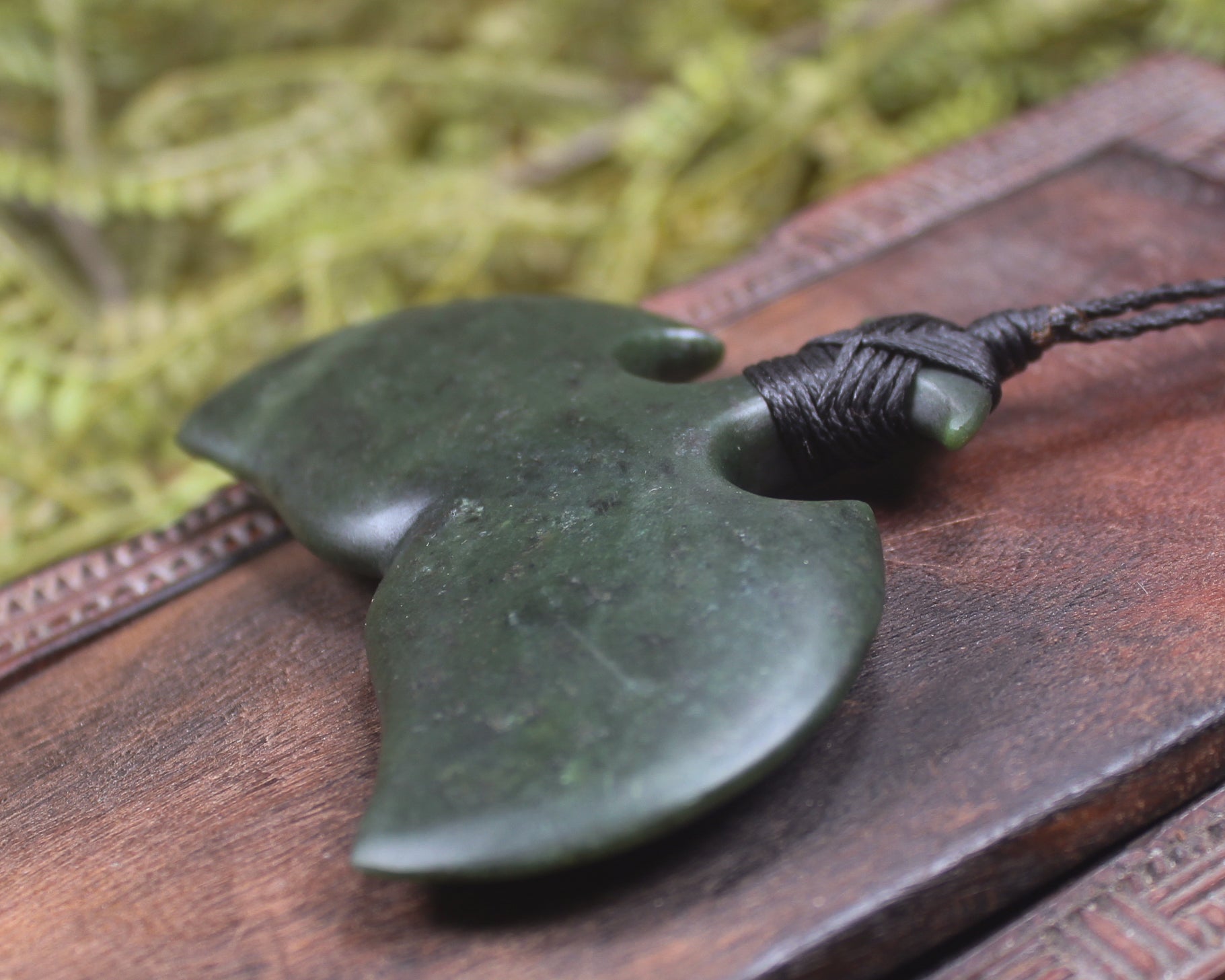Whale Tail carved from Rimu Pounamu - NZ Greenstone