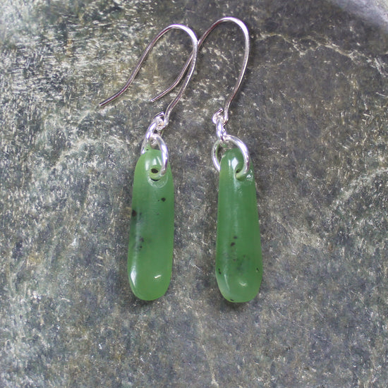 NZ Greenstone Roimata Earrings Hapopo Pounamu