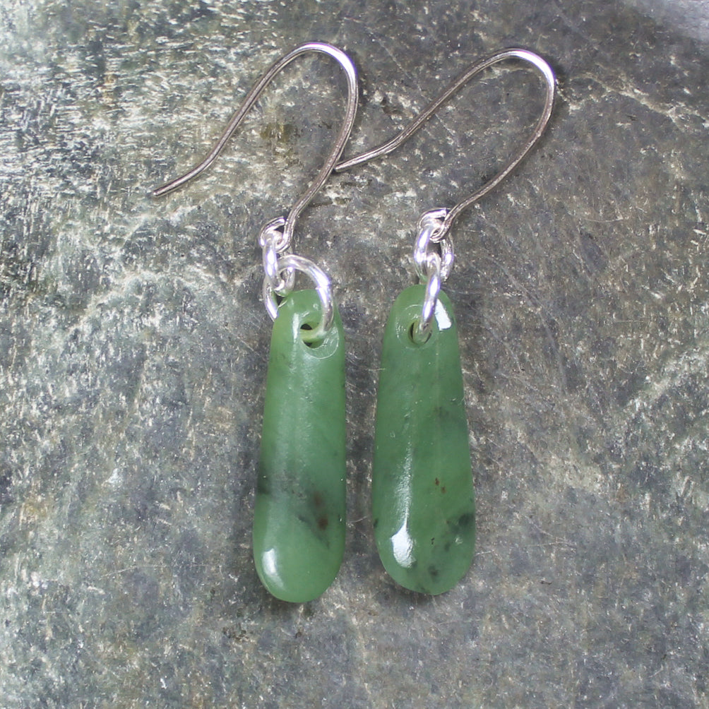 NZ Greenstone Roimata Earrings Hapopo Pounamu