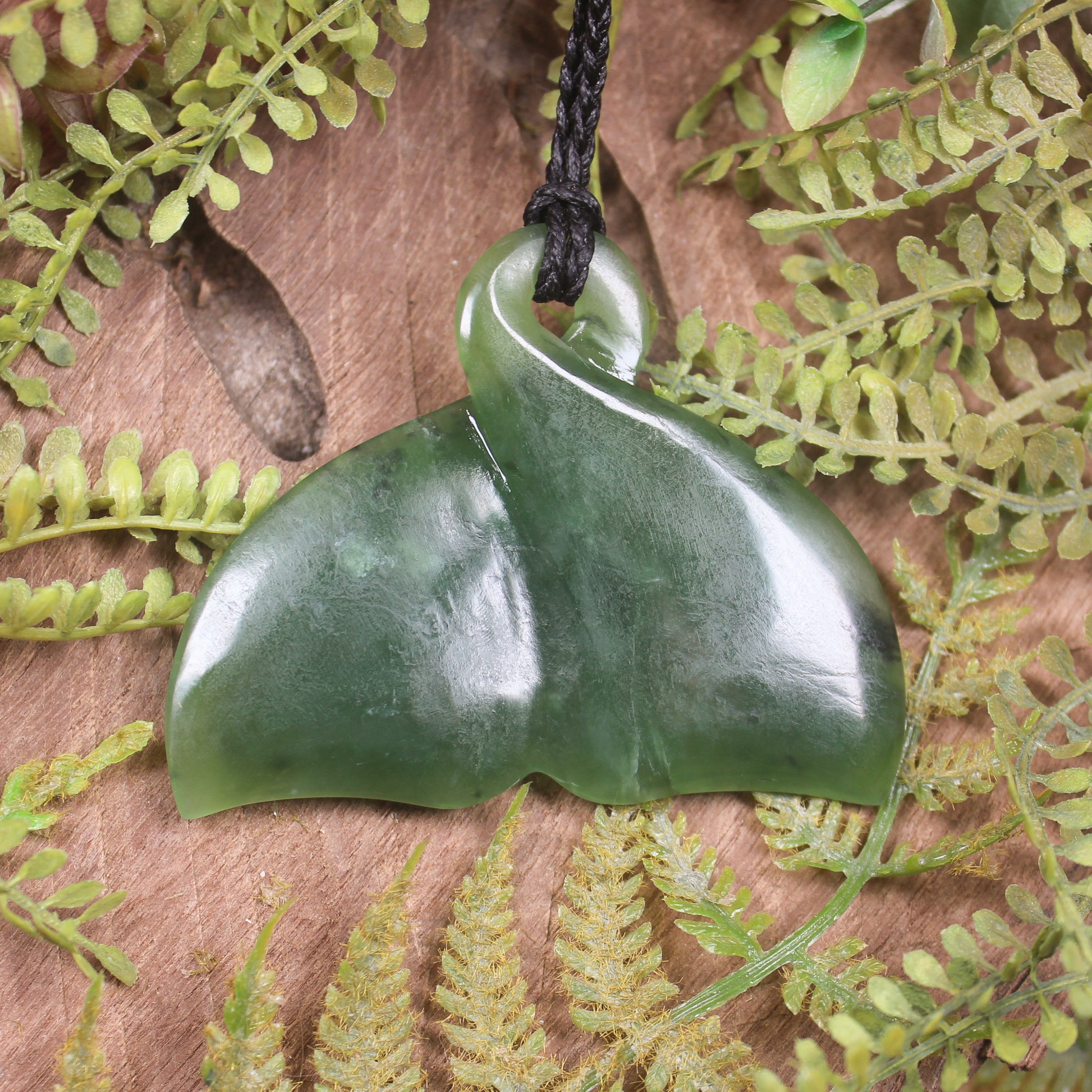 Whale Tail carved from Hapopo Pounamu - NZ Greenstone