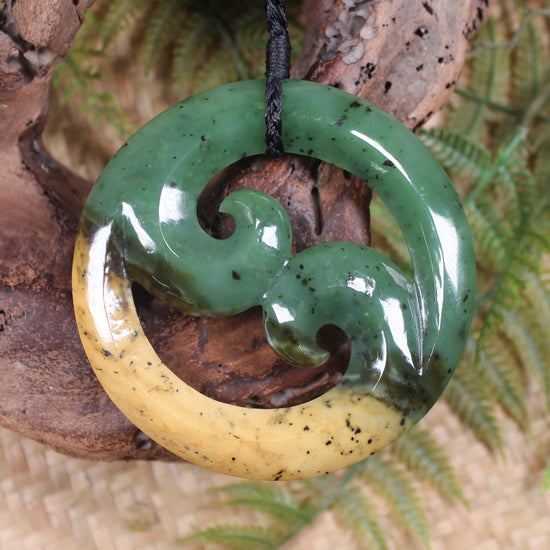 Koru Pendant carved from Flower Jade Pounamu - NZ Greenstone