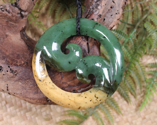 Koru Pendant carved from Flower Jade Pounamu - NZ Greenstone
