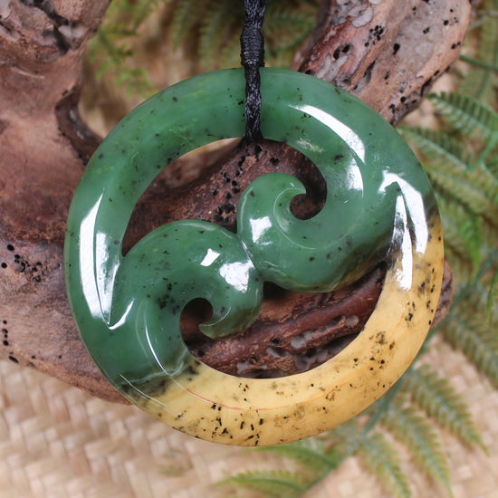Koru Pendant carved from Flower Jade Pounamu - NZ Greenstone