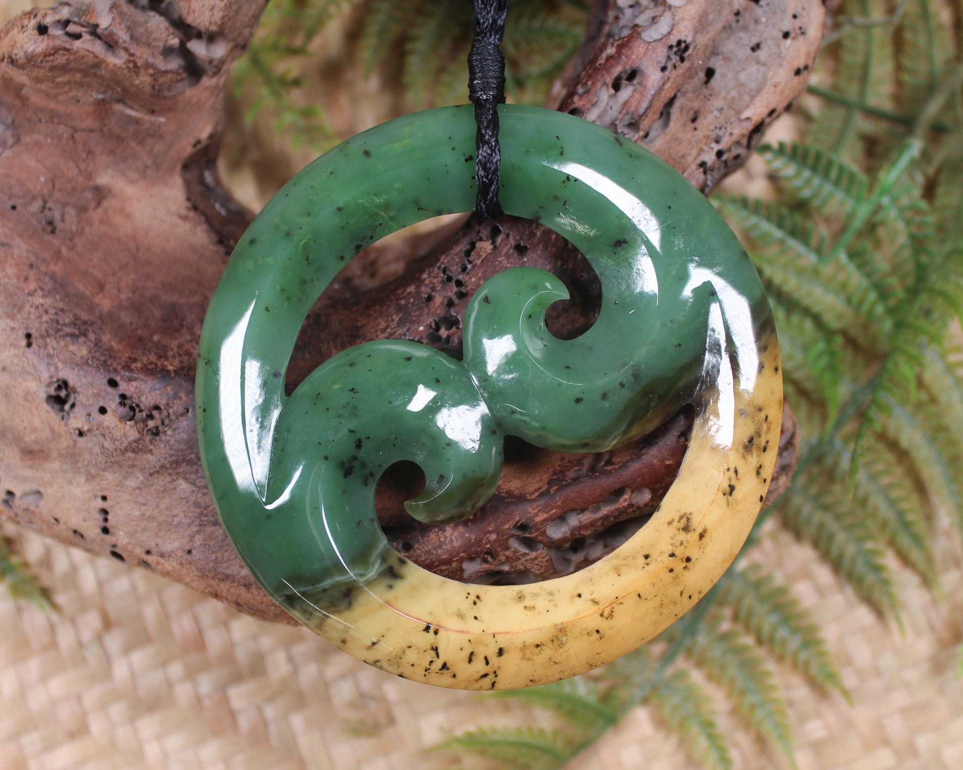 Koru Pendant carved from Flower Jade Pounamu - NZ Greenstone