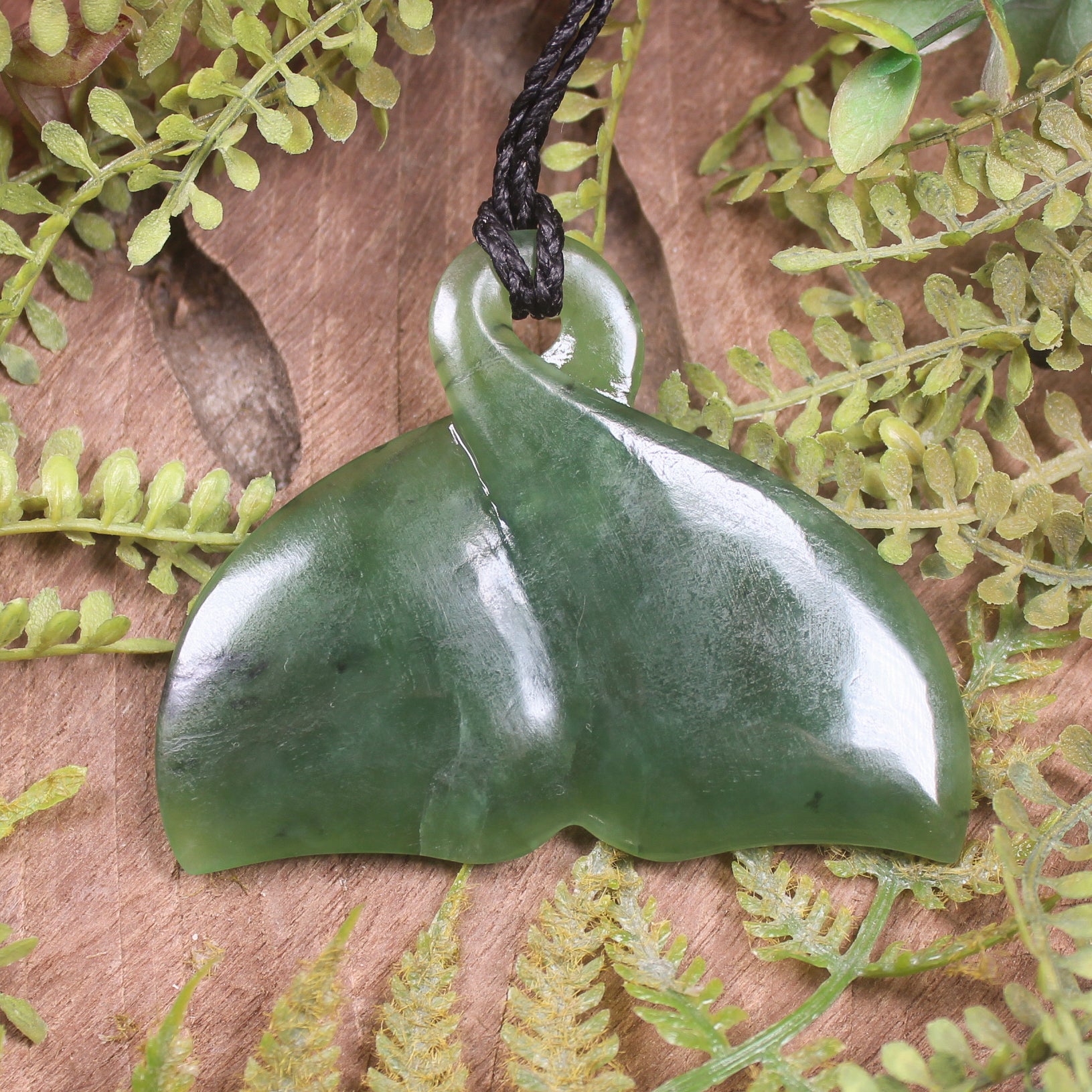 Whale Tail carved from Hapopo Pounamu - NZ Greenstone