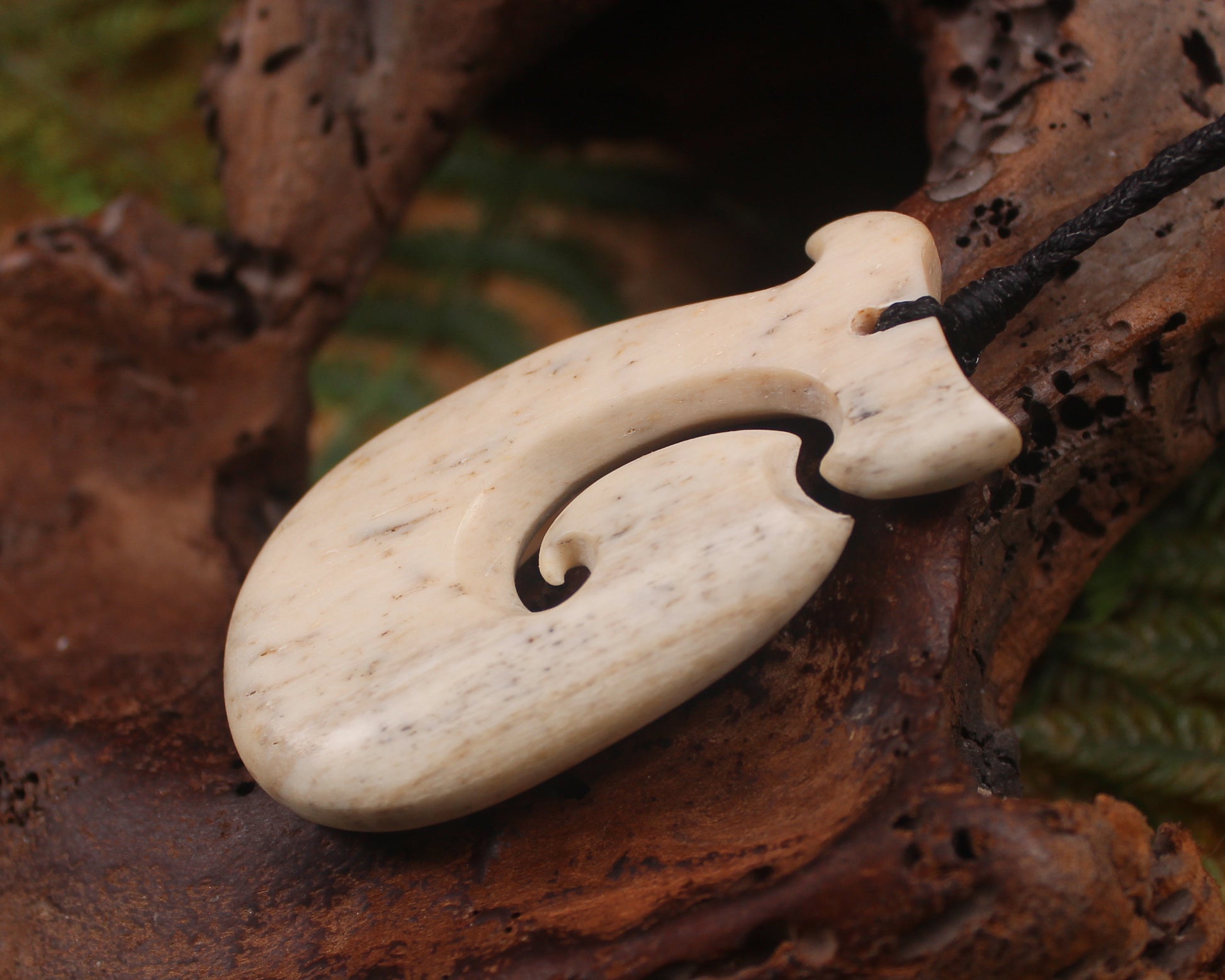 Hei Matau carved from Whale Bone