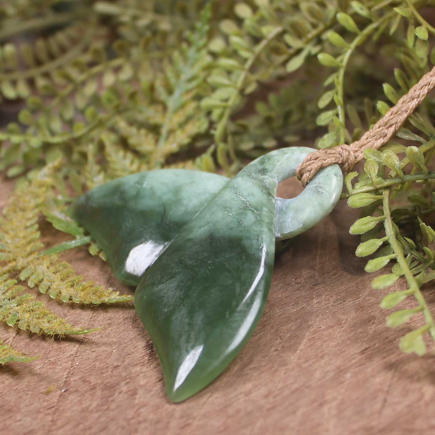 Whale Tail carved from Hapopo Pounamu - NZ Greenstone