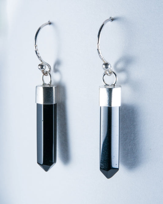 Black Onyx Earrings in Sterling Silver (A006)