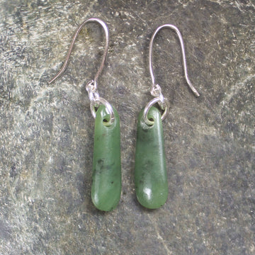 NZ Greenstone Roimata Earrings Hapopo Pounamu