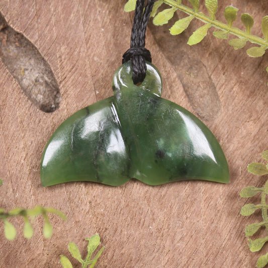 Whale Tail carved from Hapopo Pounamu - NZ Greenstone